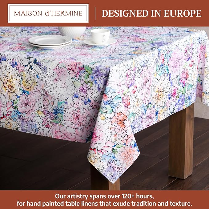 Maison d' Hermine Table Cloth Square Table 100% Cotton 60 x 60 Inches Tablecloth Reusable Decorative for Dining Kitchen Room Farmhouse Party Home Hotel Restaurant Spring Summer - Floral Love