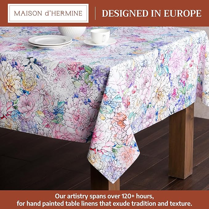 Maison d' Hermine Table Cloth Rectangle Table 100% Cotton 70 x 120 Inches Tablecloth Reusable Decorative for Dining Kitchen Room Farmhouse Party Home Hotel Restaurant Spring Summer - Floral Love