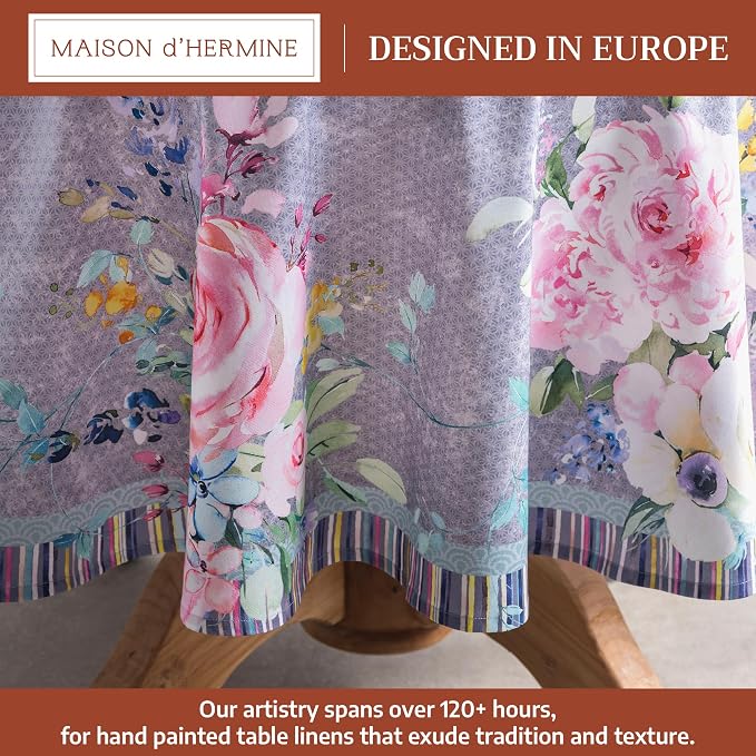 Maison d' Hermine Table Cloth Round Table 100% Cotton 63 Round Inches Tablecloth Reusable Decorative for Dining Kitchen Room Farmhouse Party Hotel Restaurant Spring Summer - Sweet Rose Lavender - Lush