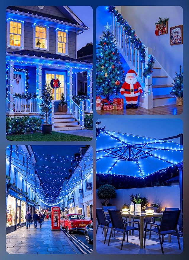 Brightown 2 Pack Solar String Lights Outdoor,Total 80FT 200 LED Solar Powered String Lights Waterproof with 8 Modes, Auto On/Off, Patio Lights for Outside Tree Garden Balcony Party Decor (Blue)