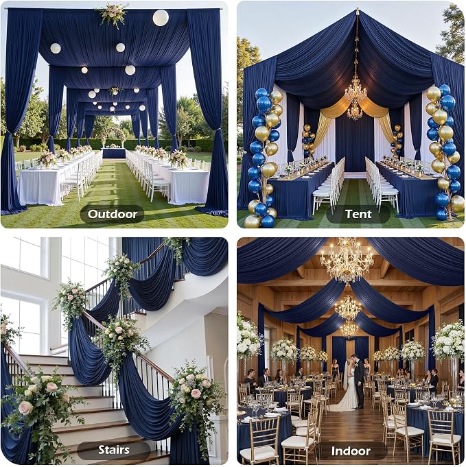 20ftx40ft Navy Blue Ceiling Curtain for Wedding Parties – 4 Panels Wrinkle-Free 40 FT Long Tent Draping Curtains for Wedding, Birthday & Theme Parties, 40ft Height with Rod Pocket