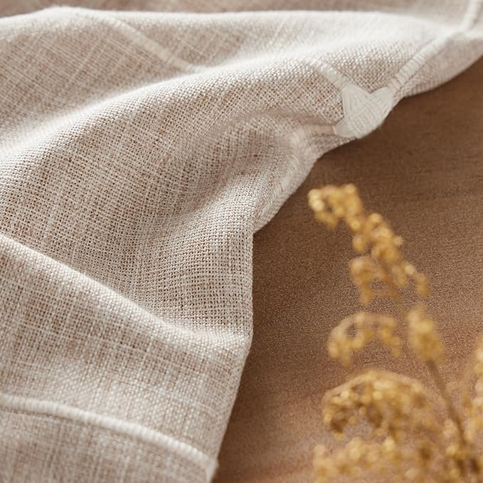ZeeMart Boho Grid Table Cloth with Tassels (Taupe, 60" x 60"), Heavy Weight Linen Checked Embroidered Farmhouse Tablecloth, Water Resistant Square Beige Tablecloths