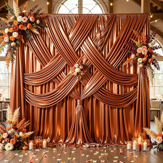 Terracotta Glitter Backdrop Curtains - 20x12FT Satin Photo Backdrop, Wrinkle-Free Shimmer Back Drop Cloth Shiny Drapes for Photobooth Wedding Birthday Parties Photoshoot Background Decorations