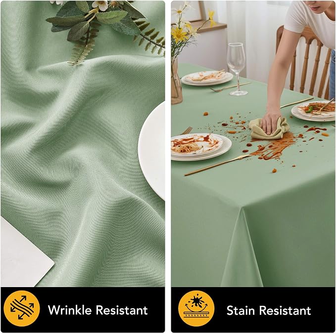 10-Pack Sage Green Tablecloths for Rectangle Tables, 70 x 120 Inches, Stain-Resistant Polyester Fabric for 6 Foot Tables - Washable Table Covers for Weddings, Birthday Parties, Events