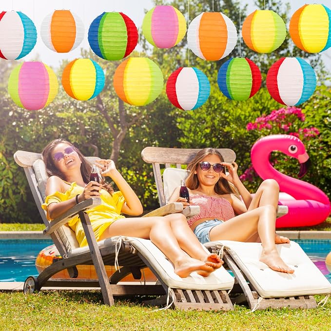 ‎Renbuzhu 15PCS Pool Party Decorations Beach Ball Paper Lanterns - Summer Luau Hawaiian Themed Hanging Decor for Home Birthday Outdoor Indoor