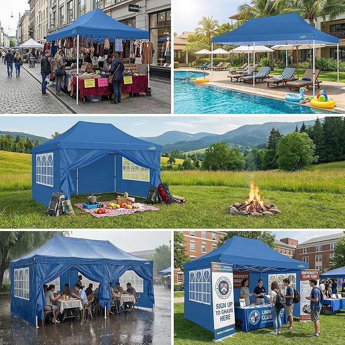 COBIZI Canopy 10x20 Pop Up Canopy Tent with Sidewalls, Waterproof Commercial Canopy Ez Outdoor Instant Gazebo UV Protection 50+ Event Shelter, Garden Tents for Parties with Sandbags, Ocean Blue