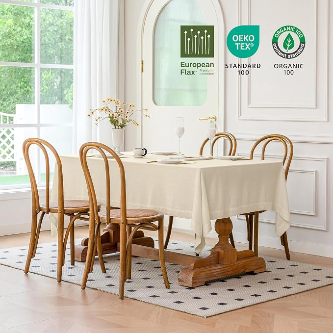 Linen World Linen Tablecloth 72x72 Inch, Square Tablecloth Luxury Texture & Linen Look – Soft, Cool & Breathable Linen Blend Tablecloth for Dining, Kitchen, Outdoor, Easter-Sand Beige