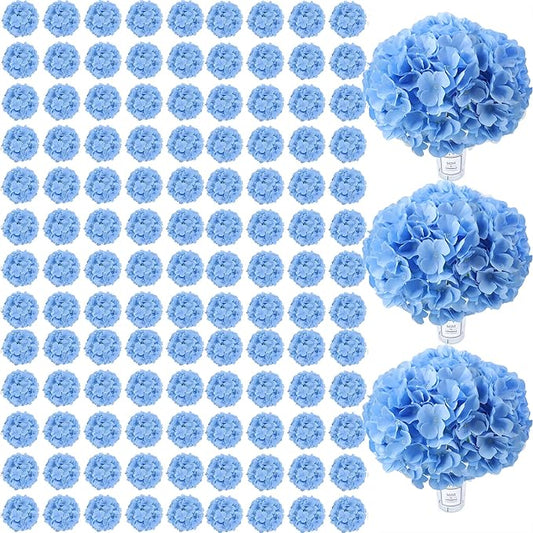 AVIVIHO 105pcs Blue Fake Flowers Hydrangea Artificial Flowers Bulk (Not Squished, No Steaming Need) Silk Flowers with Stems for Wedding Decor,Home,Baby Shower,Table Centerpieces Decoration