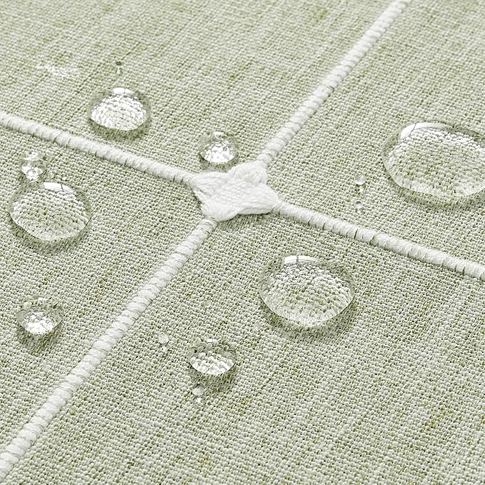 ZeeMart Boho Grid Table Cloth with Tassels (Sage Green, 52" x 70"), Heavy Weight Linen Checked Embroidered Farmhouse Tablecloth, Water Resistant Rectangle Green Tablecloths