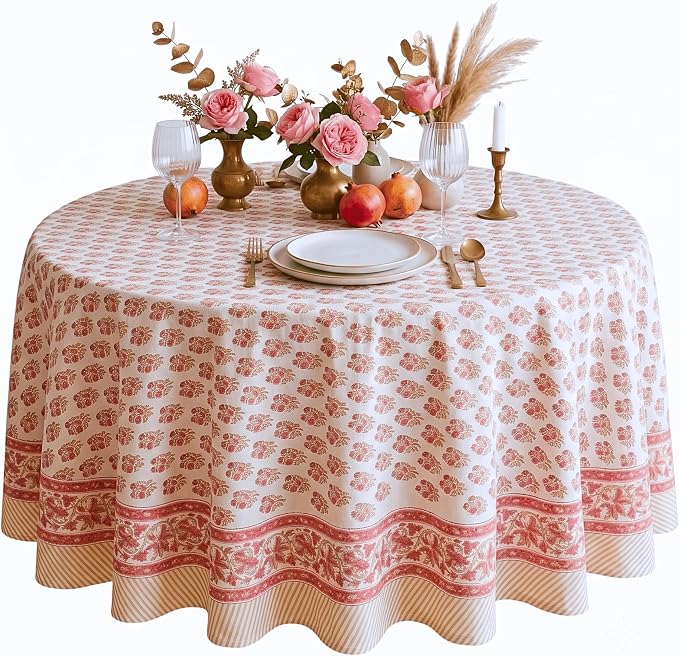ATOSII Cotton Tablecloth 60" Inches Round Ivy Red