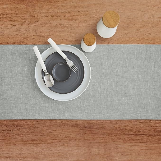 Solino Home Linen Table Runner 48 Inches - 100% Pure Linen Chambray Grey Table Runner 14 x 48 Inch Ideal for Dresser and Coffee Tables, Mothers Day - Athena
