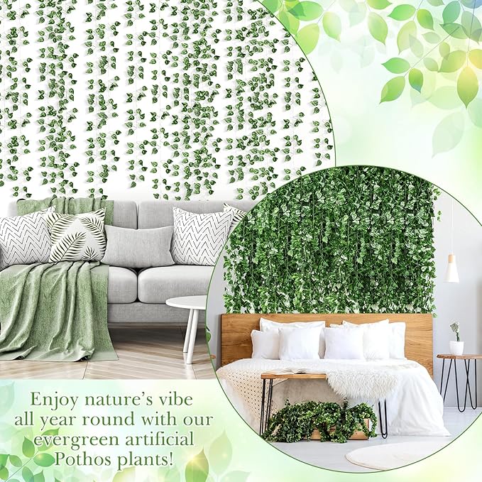 300 Pcs 2166ft Fake Vines Bulk Artificial Ivy Garland Greenery Hanging Vines Plants Green Leaves for Bedroom Wedding Garden Home Wall Jungle Themed Party Decorations