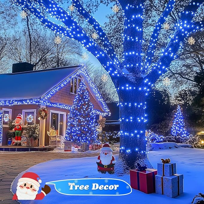 JMEXSUSS 250 LED Blue Christmas Lights: 91.5ft Extendable Blue String Lights Indoor Outdoor Waterproof with 8 Modes for Christmas Tree, Garden, Patio, Party, Holiday Decorations