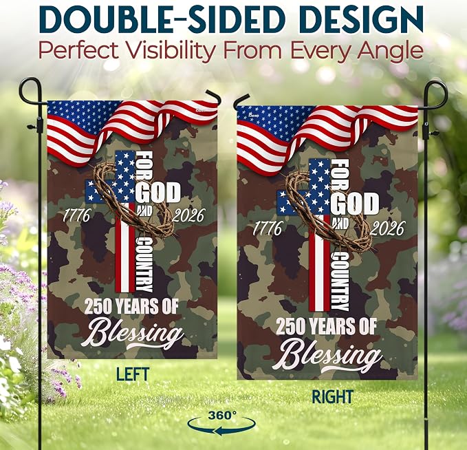 FLAGWIX American 250 Years of Blessing Flag - Polyester Double-sided Yard Flags For Outside Garden Flag (11.5" x 17.5") - 4th of July Memorial Day Decorations, Gifts For Men Veteran Army Military