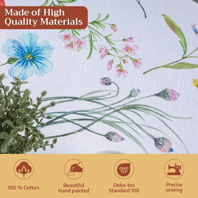 Maison d' Hermine Table Cloth Round Table 100% Cotton 63 Round Inches Tablecloth Reusable Decorative for Dining Kitchen Room Farmhouse Party Home Hotel Restaurant Spring Summer - Just Floral