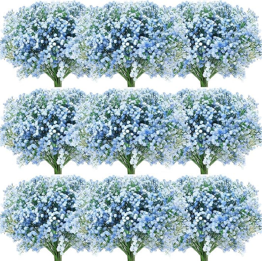 Janinka 50 Pcs Baby Breath Artificial Flowers Bulk Artificial Baby Breath Gypsophila Flower 20.8 Inch Faux Gypsophila Bouquet Fake Floral Greenery for Wedding Party Decor (Blue)