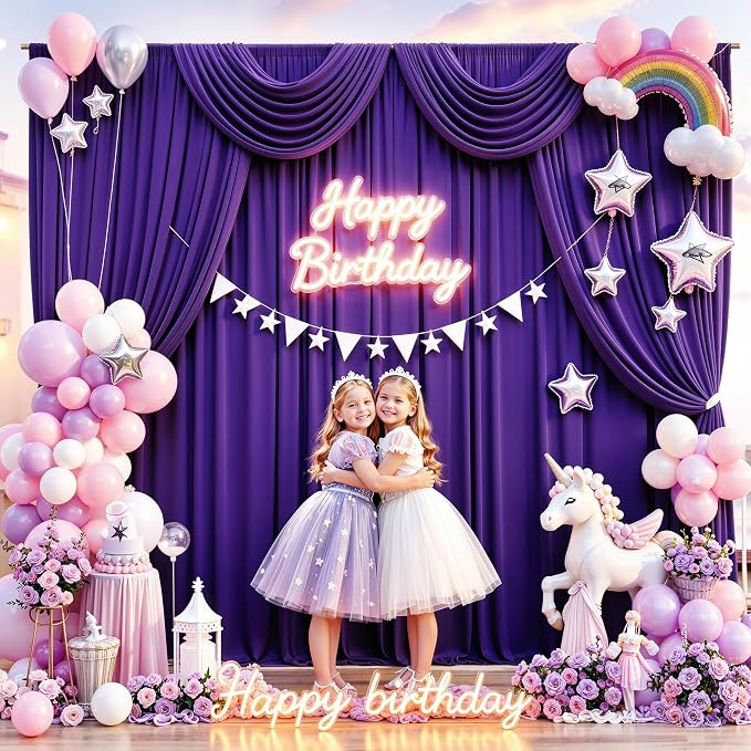 10x14ft Deep Purple Backdrop Curtains for Wedding Party, 2 Panels 14 ft Long Back Drop Cloth, Wrinkle-Free Polyester Drapes for Birthday, Baby Shower, Stage Photography Background