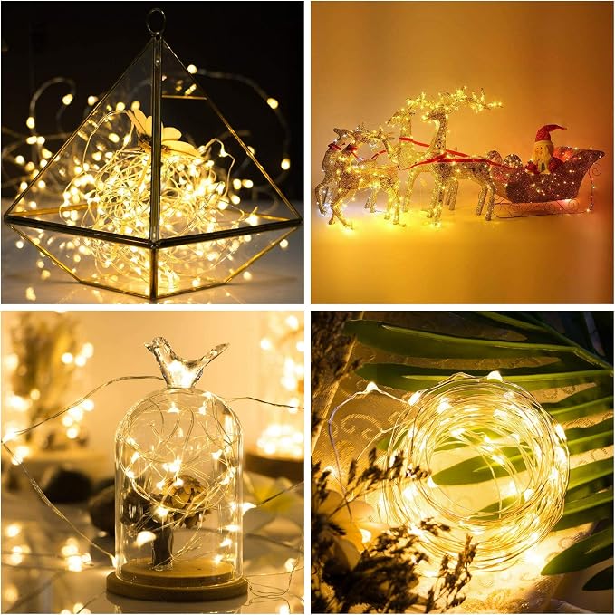 Fairy String Lights Battery Operated 4 Pack 33FT 100 LED Silvery Wire Twinkle Firefly Lights with 8 Modes Remote Timer Waterproof for Bedroom Party Christmas Wedding Garden Patio Home Decoration