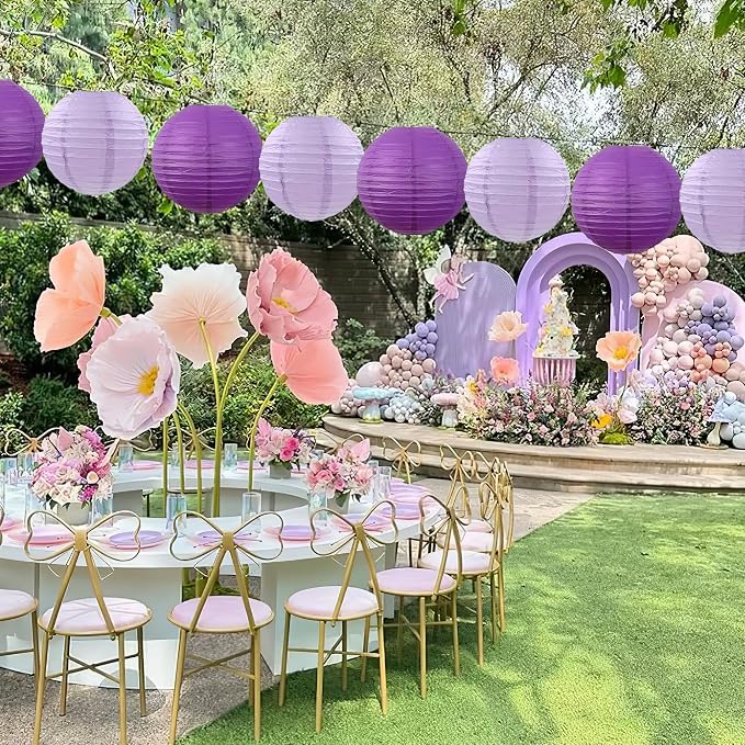 Purple Paper Lanterns Decorative, 20Pcs Lavender Round Hanging Paper Lanterns Decorations for Bridal Shower Birthday Engagement Wedding Home Party Decoration
