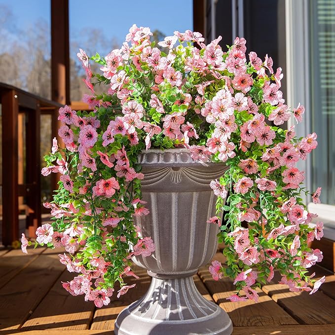 HyeFlora Artificial Flowers for Outdoors Decoration, 2Pcs Pink Fake Hanging Spring Summer Decor, Lifelike Plants, UV & Fading Resistant Flower for Porch Patio Balcony Planter Yard Home Garden