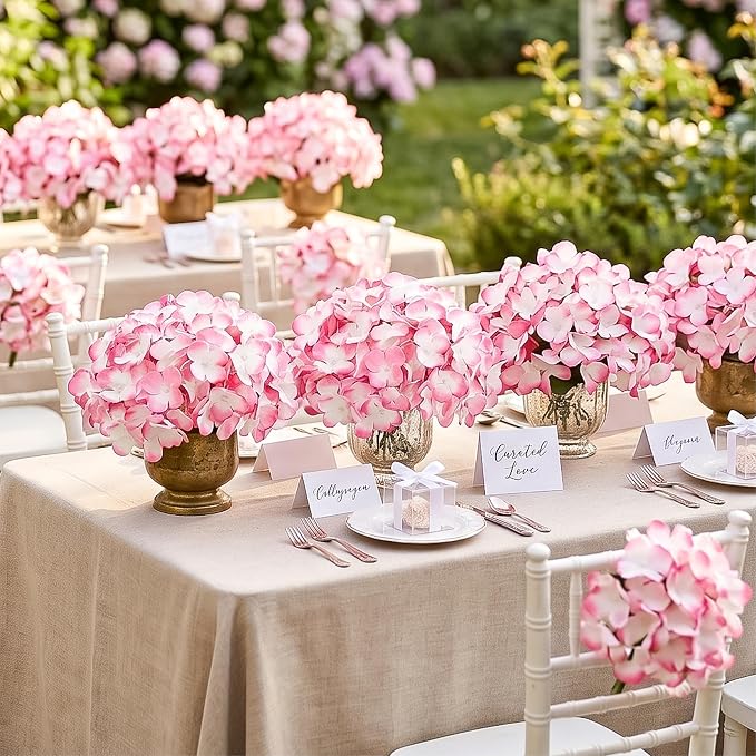 Auihiay 64Pcs Hydrangea Artificial Flowers Bulk, Faux Hydrangea Flowers Heads with Stems for Spring Spring Wedding Decor Bouquets and Centerpieces Wedding Photo Booth(Blush Gradient)