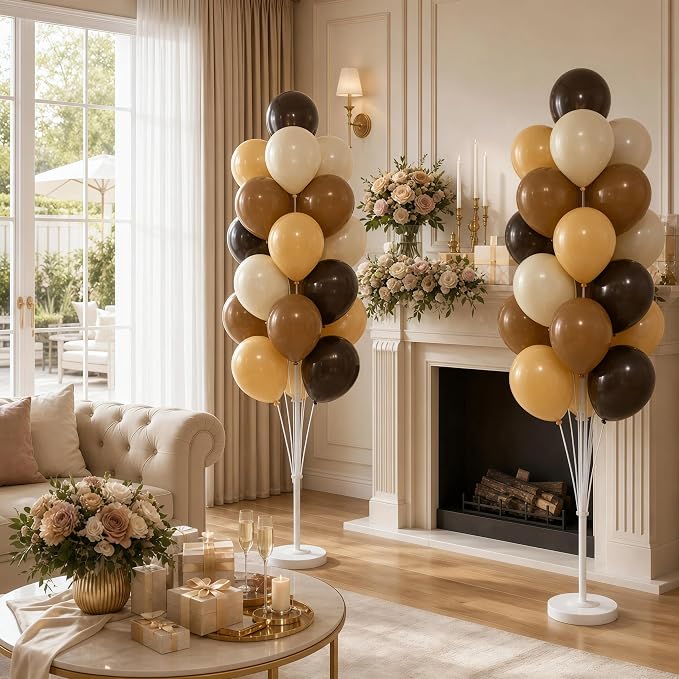 Hiins Balloon Column Kit Set of 2 With Balloons Included - with Base,Pole,Balloon Tower Backdrop Decoration for Wedding, Baby Shower,Birthday Party,Bachelorette Parties (3xChocolate Brown)