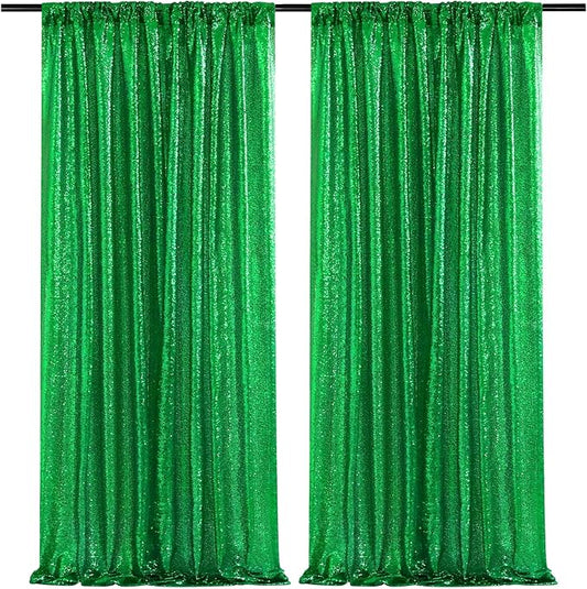 Green Sequin Backdrop Curtains-2 Panels 4FTx8FT Green Backdrop for St Patricks Day, Glitter Party Decorations Background Drapes for Wedding Birthday Anniversary Graduation Photo Booth Decor