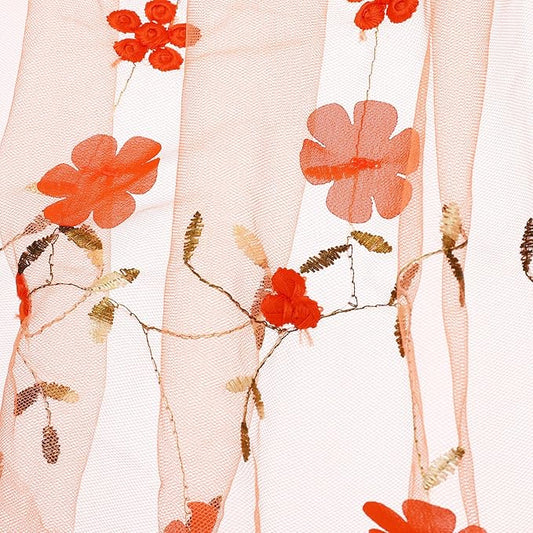 MECCANIXITY 1 Yard Tulle Fabric 35"x51" 3D Flower Embroidery Mesh Lace Fabric for DIY Handmade Clothing Wedding Dress Skirt Home Curtain Decoration, Orange