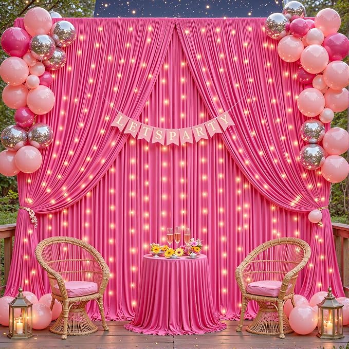 2 Panels Hot Pink Backdrop Curtains - Wrinkle Free Fabric Backdrop Curtain for Photoshoot,10FT Wedding Party Photo Backdrop Drapes for Birthday Baby Shower Photography Stage Background Decorations