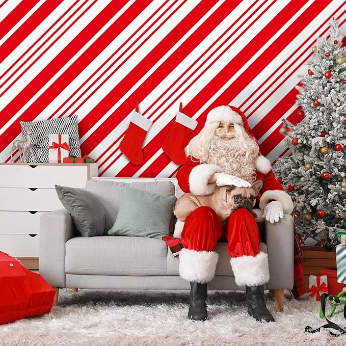 Kochorie 100 Ft x 54 Inch Christmas Candy Cane Striped Tablecloth Roll with Slide Cutter Box Red and White Table Cover Christmas Tablecloth Wall Backdrop Xmas Home Holiday Party Supplies