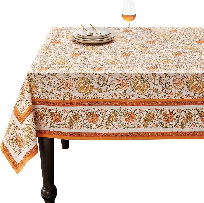 Maison d'Hermine Table Cloth Rectangle Table 100% Cotton 60 x 120 Inches Tablecloth Reusable Decorative Everyday Use for Dining Room, Farmhouse, Home, Party, Festive & Wedding - Pumpkin Spice
