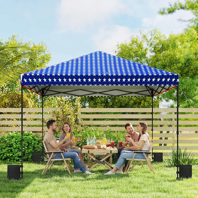 Outsunny 10 x 10 ft Pop Up Canopy Tent with One Push Setup, Easy Setup Outdoor Portable Instant Canopy Shelter with Wheeled Carry Bag, Sandbags, Adjustable Height for Parties, Events, American Flag