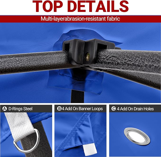 10x10ft Replacement Canopy Top-Heavy-Duty 500D 2500mm Waterproof & UPF 50+ UV Tent Cover with 8 Drainage Holes,Reinforced Straps for Camping,Trade Shows (Frame Not Included-Blue)