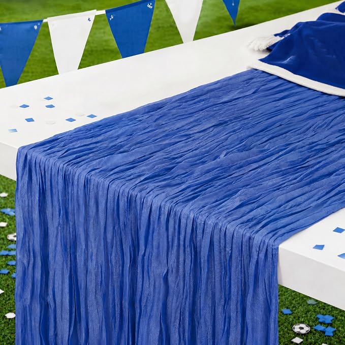 Blue Cheesecloth Table Runner 120 Inch 10FT Cheese Cloth Runners 1 Pack for Football Theme, Baby Shower, Coastal Style, Retro Decorations, Farmhouse