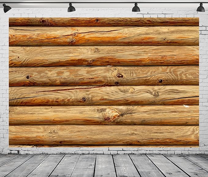 BELECO 10x6.5ft Fabric Brown Wooden Log Backdrop Rustic House Cabin Log Wall Round Timber Texture Wood Background for Party Decorations Photoshoot Studio Props