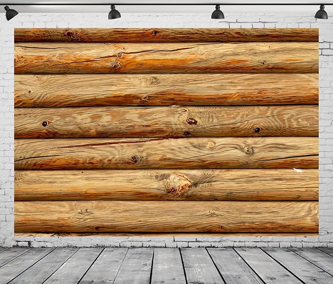 BELECO 5x3ft Fabric Brown Wooden Log Backdrop Rustic House Cabin Log Wall Round Timber Texture Wood Background for Party Decorations Photoshoot Studio Props
