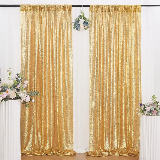 B-COOL Gold Sequin Backdrop Curtain 2 Packs 2ftx8ft Gold Curtains for Wedding Party Backdrop Drapes for Birthday Party Photography Stage Background Decorations