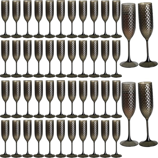 48 Pack Black Plastic Champagne Flutes Mimosa Unbreakable Champagne Glasses Wedding Toasting Glasses 5.5 OZ Reusable Diamond Glasses Wine Cups Vintage Drinking Glasses for Wedding,Christmas,Party