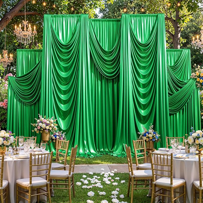 20x10ft Green Sequin Backdrop Curtains, Wrinkle Free Glitter Backdrop Drapes for Wedding Parties Photography Stage Decor, Non-Shedding 4 Panels Set (5x10ft Each)