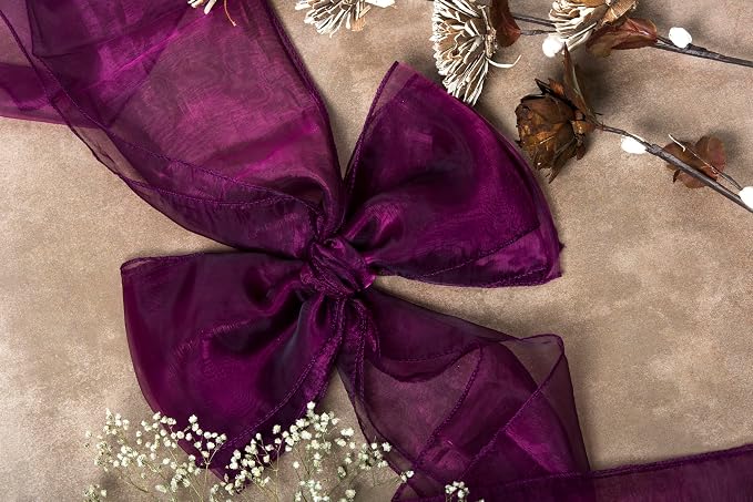 MDS® Pack of 125 Organza Chair Sashes for Wedding Decoration, Reusable Sheer Chair Bows for Banquet Chair Cover, Reception, Bridal Shower, Baby Shower, Birthday Party & Special Events - Eggplant