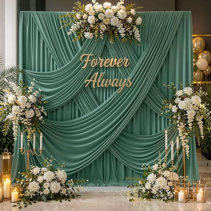 20ft x 12ft Grayish Green Backdrop Curtains for Parties, Wrinkle Free 4 Panels Photo Backdrop Drapes Back Drop Cloth for Wedding Birthday Photography Background Decor