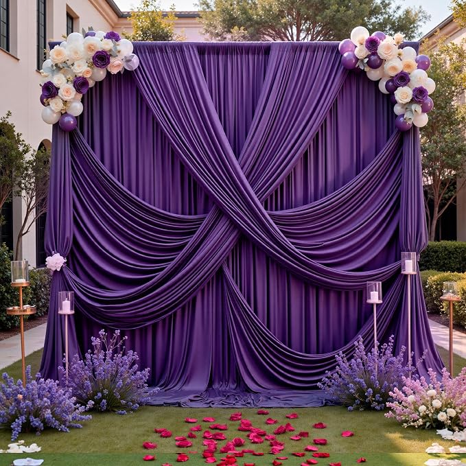 50ft x 12ft Purple Backdrop Curtains for Parties, Wrinkle Free 10 Panels Photo Backdrop Drapes Back Drop Cloth for Wedding Birthday Photography Background Decor