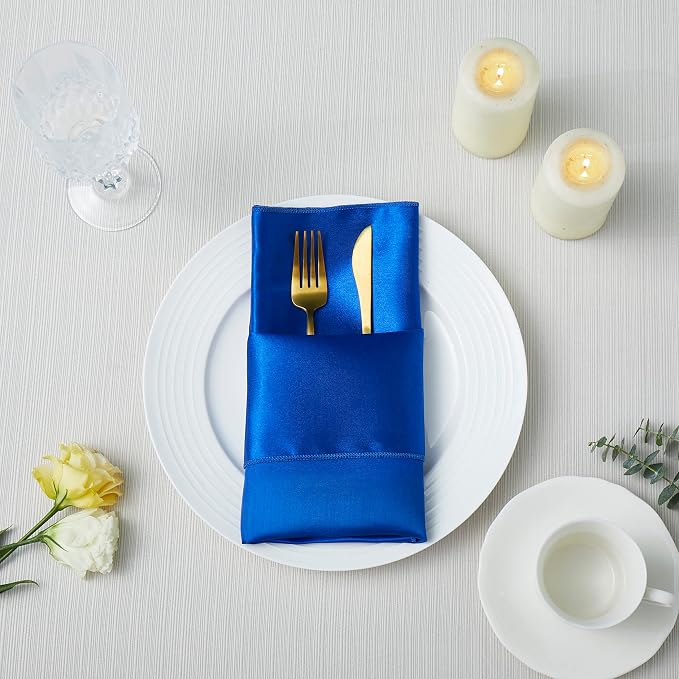 50 Pack Square Satin Dinner Napkins, 20x20 Inches Silky Soft Smooth Table Cloth Napkins for Restaurant Weddings Banquet Party Decoration, Royal Blue
