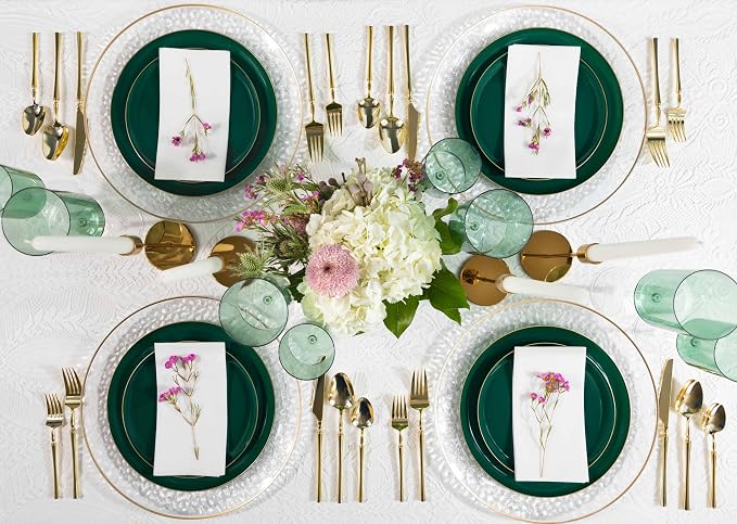 PLASTICPRO 80 Piece Combo Plates Set includes 40-6.3'' inch Plates & 40-8.6'' inch Plate Emerald Green Plastic with Gold Rim Design Party, Festival, Wedding, Premium Elegant