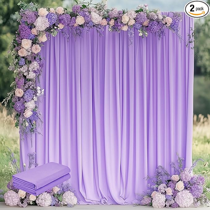 Wokceer Lavender Purple Backdrop Curtain for Wedding Parties 2 Pack 10x10FT Wedding Curtains Photo Backdrop Drapes Polyester for Photoshoot Baby Shower Birthday Party Background 4 Panels 5x10FT
