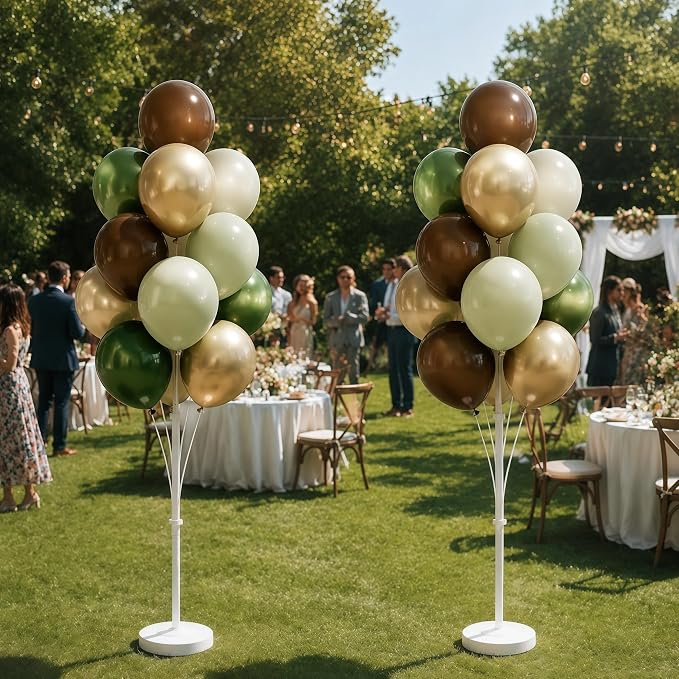 2 Sets Champagne Gold Balloon Stand Kit-Balloon Column Holder with Metallic Rose Balloons for Birthday, Wedding,Baby Shower,Graduation,Anniversary Party Decorations Centerpiece(Forest)