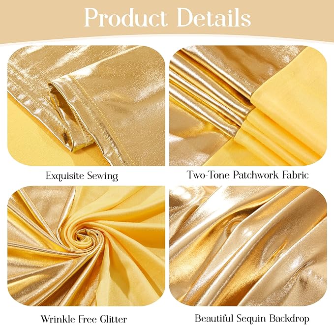7.2FT 6FT Arch Backdrop Cover for Party, Set of 2 Stretchy Spandex Fitted Arch Stand Cover for Baby Shower, Birthday Wedding Decor, Chiara Backdrop Cover with Double-Sided Design(Gold, Yellow)