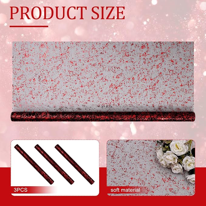 BINBE 3PCS Table Runner 10Ft Sheer Chiffon Fabric Cheesecloth Sequin Glitter Table Runner for Wedding Birthday Party Decor Black Red