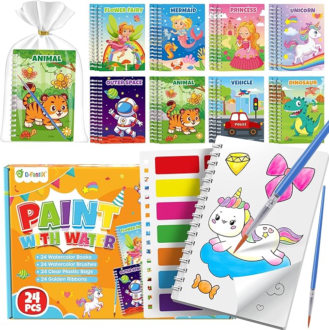 D-FantiX 24 Pack Paint with Water Coloring Books for Kids Ages 4-8-12, Birthday Party Favors Bulk Gifts Goodie Bag Stuffers, Arts and Crafts Classroom Prizes Rewards, Children Easter Basket Stuffers