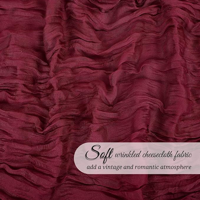 12 Pack Burgundy Cheesecloth Table Runner 120 inch Fall Thanksgiving Boho Rustic Gauze Farmhouse 10FT Cheese Cloth Runner for Baby Shower Wedding Party Holiday Home Decor